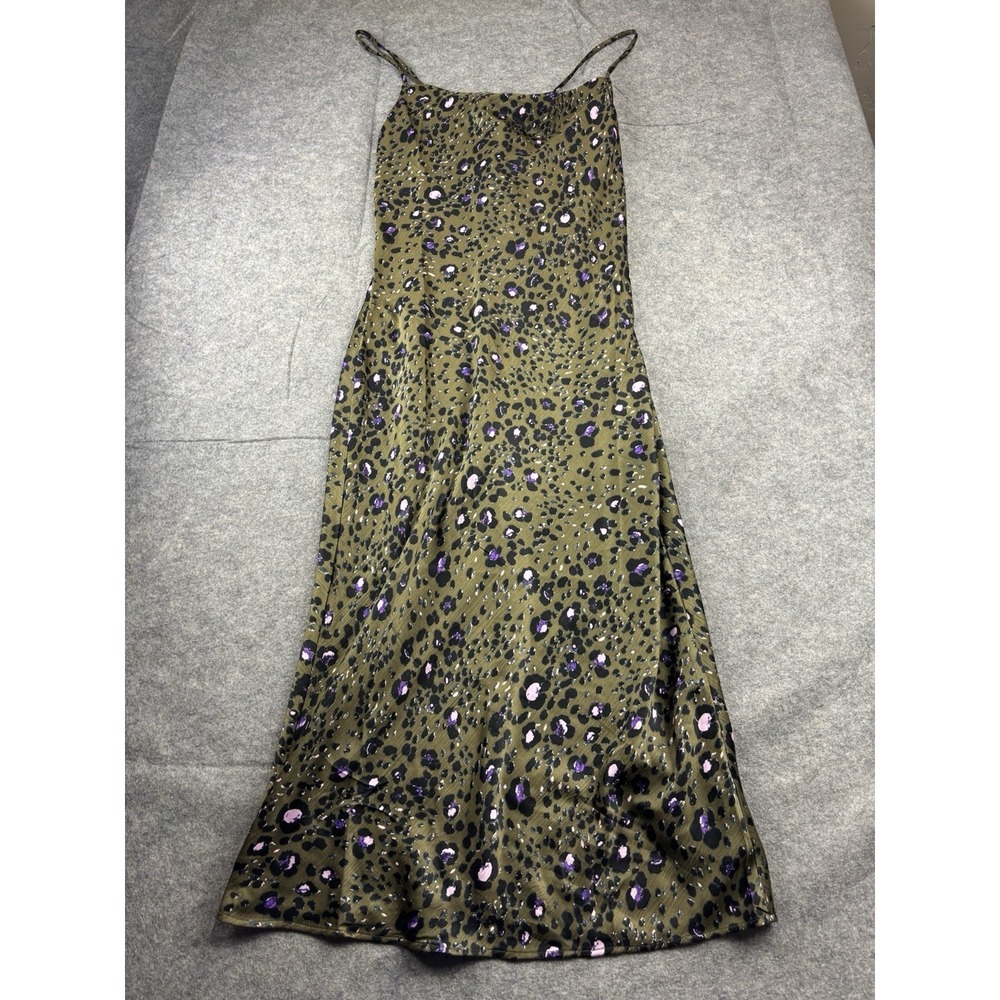 Walter Baker Satin Leopard Animal Print Women's S Midi Slip Dress Sexy Going Out